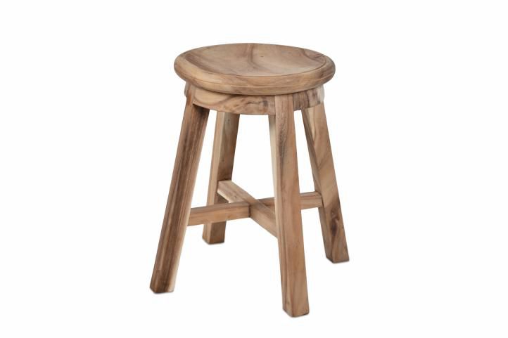 Stolička DIVERO kulatá z masivního SUAR dřeva