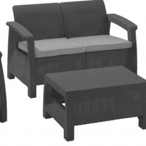 Zahradní set CORFU, polyratan, grafit, šedé podušky