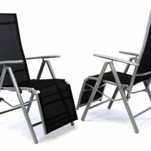 Zahradní polohovací křeslo vč. opěrky na nohy, 2 ks, černá