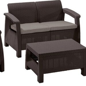 Zahradní set CORFU, polyratan, hnědý, šedohnědé podušky