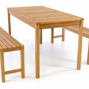 Zahradní set lavic a stolu, ošetřené týkové dřevo, 135 cm