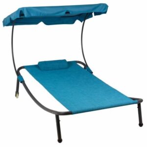 Zahradní lehátko se stříškou a kolečky, 202 x 139 x 152 cm