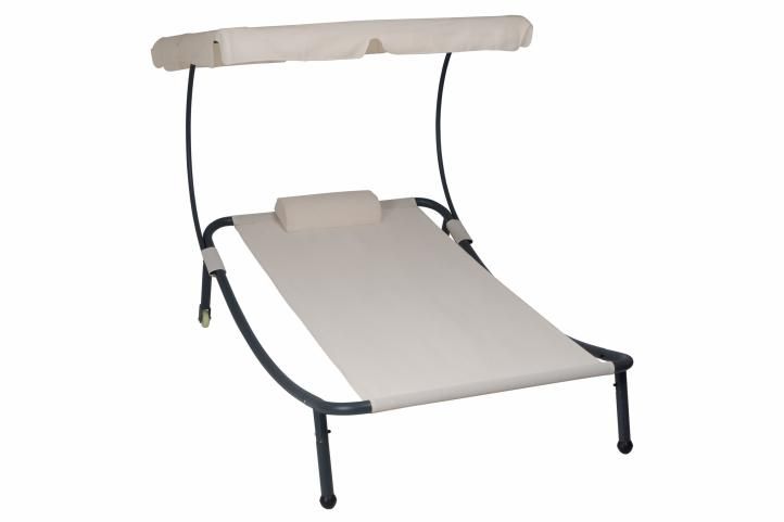 Zahradní lehátko se stříškou a kolečky, 202 x 139 x 152 cm