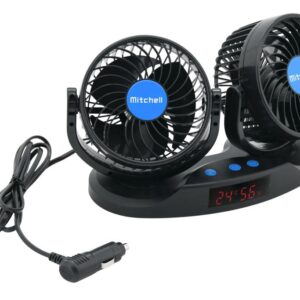 Ventilátor MITCHELL DUO na palubní desku s teploměrem - 12V