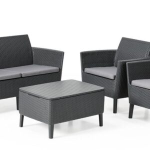 Zahradní polyratanový set SALEMO, grafit, šedá poduška