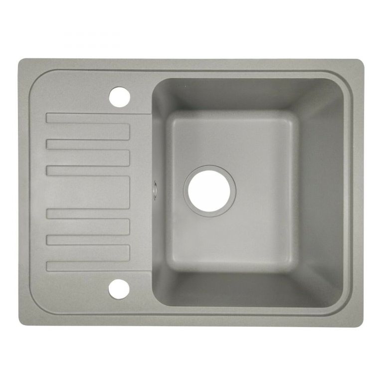 Granitový dřez s odkapávačem, šedý, 57 x 45 cm