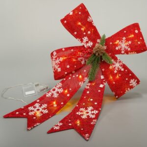 Vánoční dekorace, červená mašle, 20 LED, teple bílá