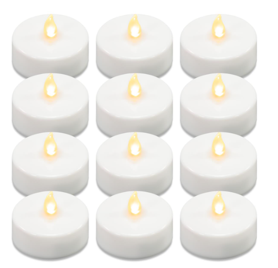 Sada čajových svíček na baterie, s časovačem, bílé, 12 ks