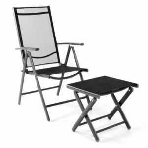 Zahradní polohovatelná židle + stolička pod nohy, černá