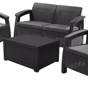 Zahradní set CORFU BOX, grafit, šedé podušky