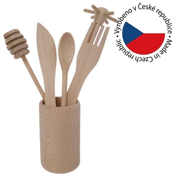 Dětská dřevěná sada kuchyňského náčiní v dóze - Obrázek 2
