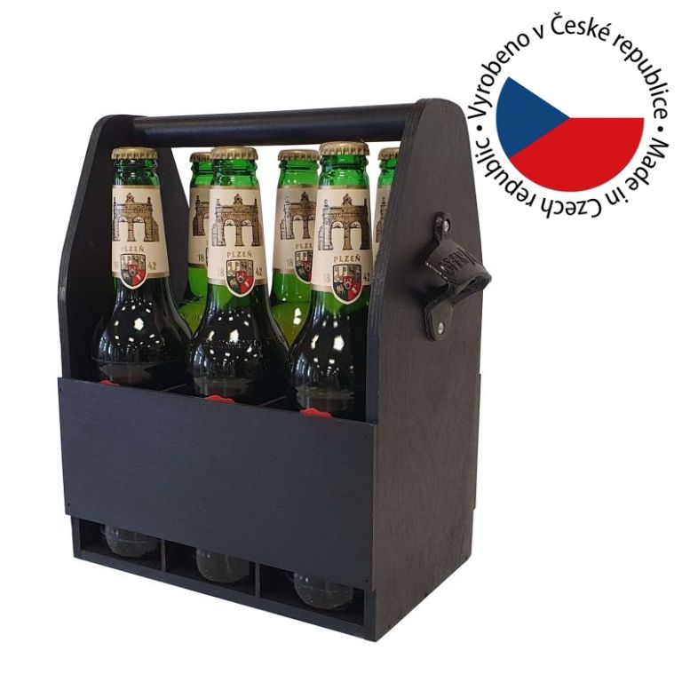 Dřevěný nosič na pivo s otvírákem, 23,5 x 30 x 15,5 cm - Obrázek 2