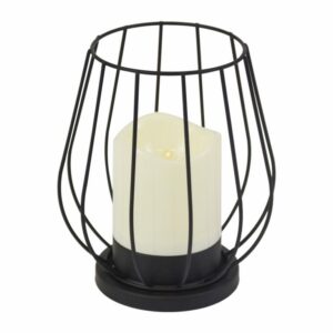 Kovový svícen, LED svíčka, teplá bílá, černá / bílá