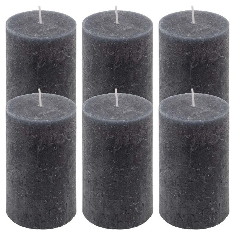 Sada rustikálních svíček, 11,5 cm,  Ø 6,8 cm, antracit, 6 ks