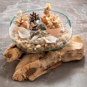 Foukaná skleněná miska na teakovém dřevě, 20 cm