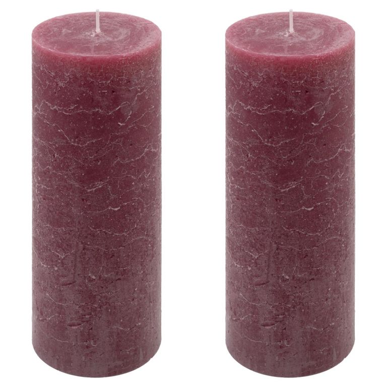 Sada rustikálních svíček, 20 cm, Ø 7,5 cm, bordó, 2 ks