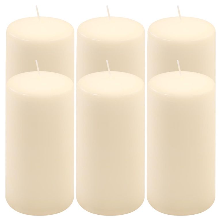 Sada sloupových svíček, 15 cm,Ø 7,5 cm, krémová, 6 ks