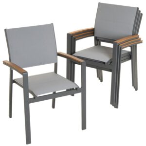 Sada zahradní stohovatelných kovových židlí, antracit, 4 ks