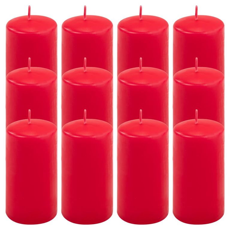 Sada sloupových svíček, 11,5 cm, Ø 6 cm, červená, 12 ks
