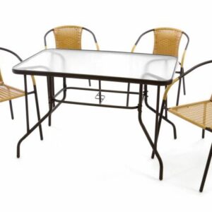 Zahradní set, 4 židle a skleněný stůl, polyratan, béžový