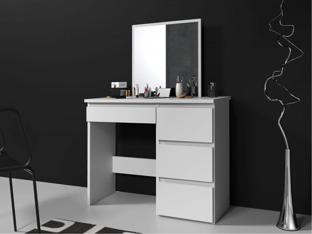 Toaletní stolek se zrcadlem a zásuvkami, bílá