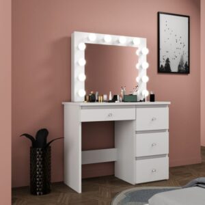 Toaletní stolek s kosmetickým zrcátkem LED, diamantový, bílý