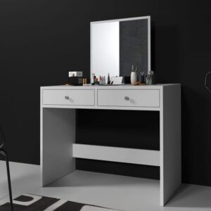 Toaletní stolek s kosmetickým zrcadlem, 2 zásuvky, bílý