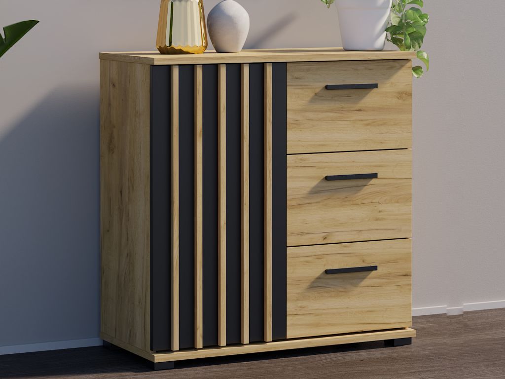 Komoda se zásuvkami a úchytkami, 80 cm, dub