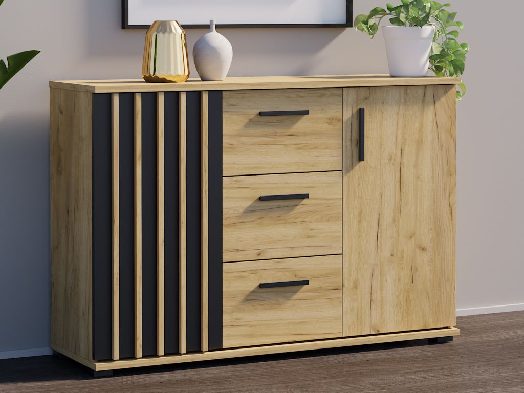 Komoda se zásuvkami a úchytkami, 120 cm, dub