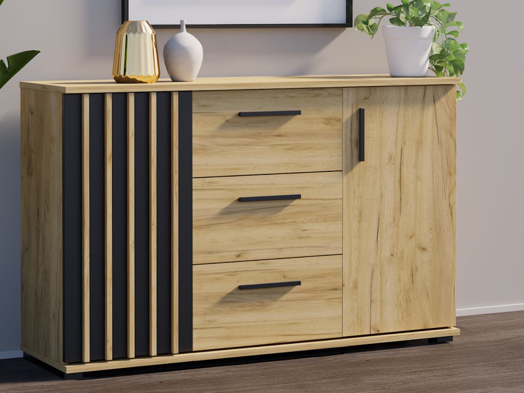 Komoda se zásuvkami a úchytkami, 140 cm, dub