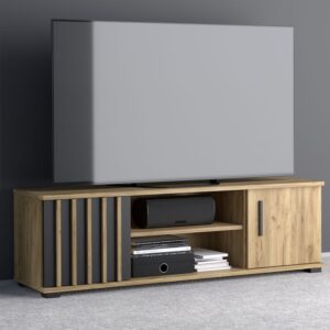 Dřevěná TV skříňka s policí a dvířky, 140 cm