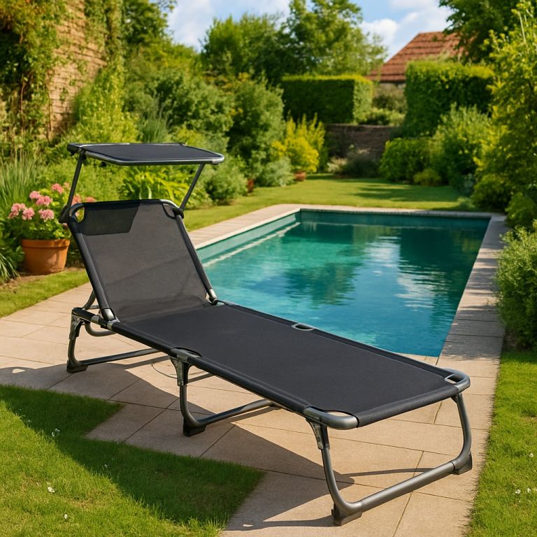 DIVERO Skládací lehátko se stříškou, antracit, 187 x 57 cm - Obrázek 2