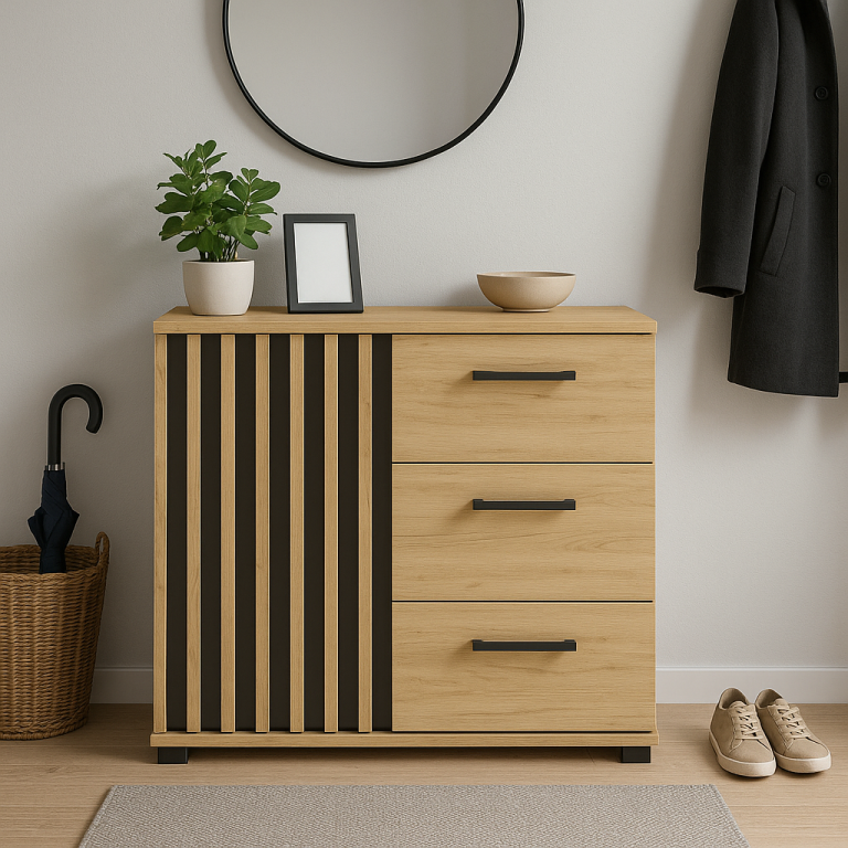 Komoda se zásuvkami a úchytkami, 80 cm, dub - Obrázek 2