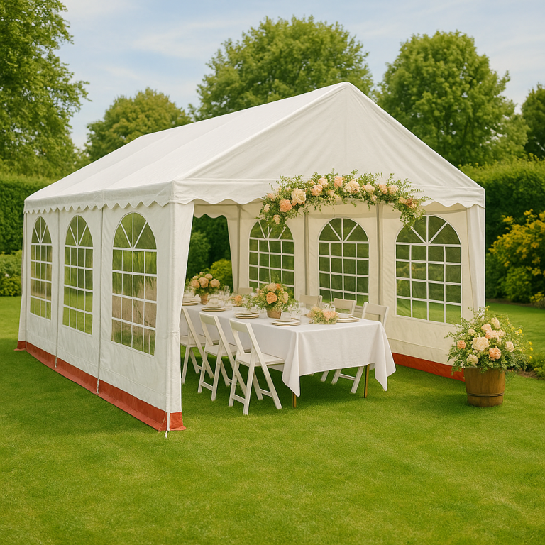 Zahradní stan, bílá / červená, 4 x 6 m - Obrázek 3