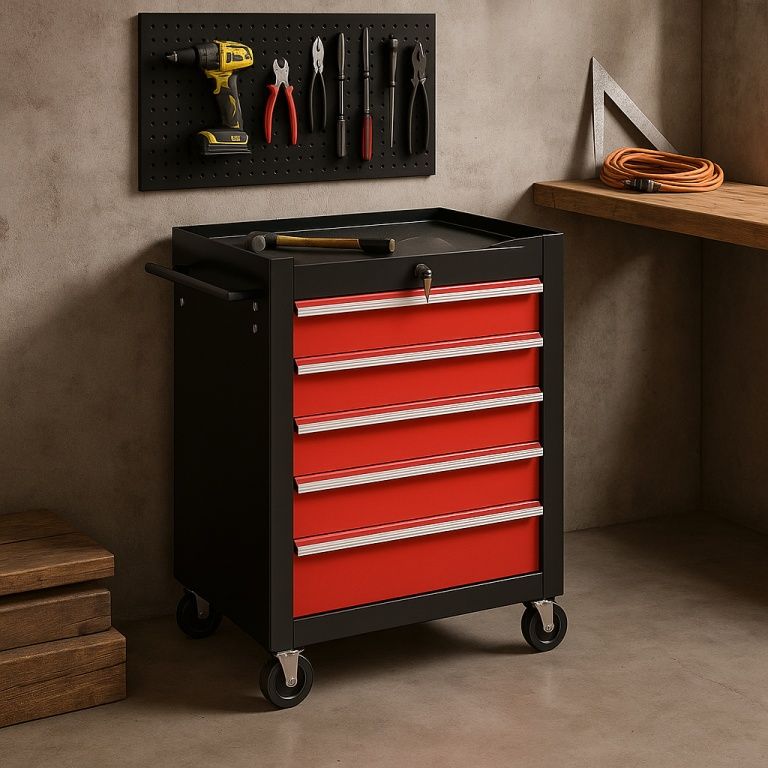 TIMBERTECH Dílenský vozík na kolečkách, 5 zásuvek s vložkami - Obrázek 3