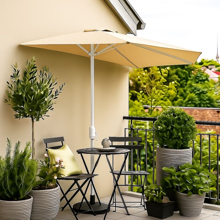 GARTHEN Půlkruhový zahradní slunečník, béžový, 2,7 m - Obrázek 2