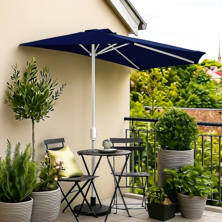 GARTHEN Půlkruhový zahradní slunečník, tm. modrý, 2,7 m - Obrázek 2