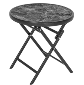 Odkládací stolek se skleněnou deskou, šedý mramor, Ø 45 cm