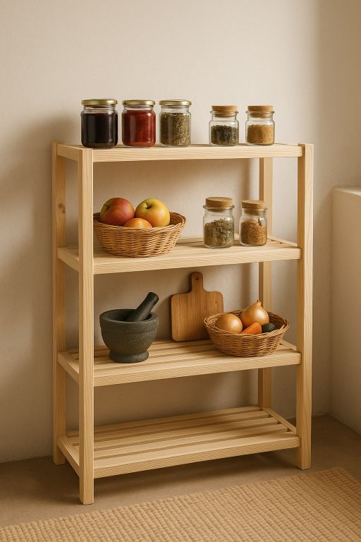 Dřevěný regál, 4 police, 133 x 80 x 33 cm - Obrázek 2