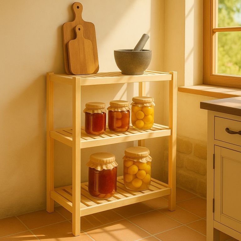 Dřevěný regál, 3 police, 93 x 80 x 33 cm - Obrázek 2