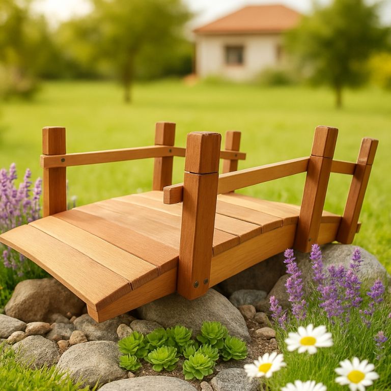 Dřevěný zahradní můstek, s nátěrem - Obrázek 2