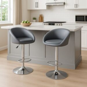 Sada 2 barových židlí antracit, výškově nastavitelné, opěrka