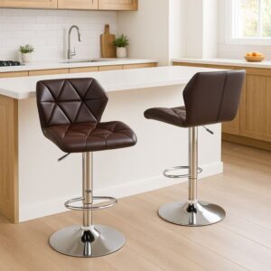 Sada 2 barových židlí hnědých – otočné, výškově nastavitelné