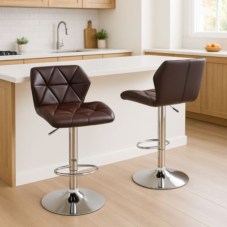 Sada 2 barových židlí hnědých – otočné, výškově nastavitelné