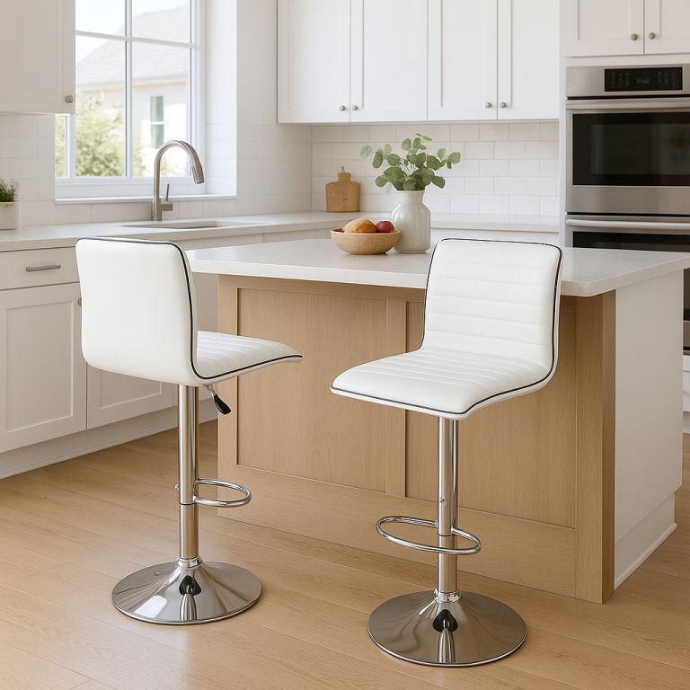 Sada 2 bílých barových židlí – moderní, výškově nastavitelné