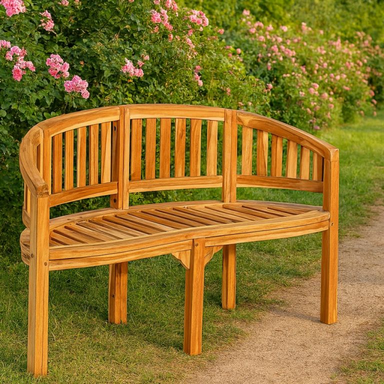 Zahradní teaková lavice – 2místná, obloukový sedák, 120 cm