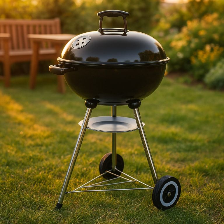 Kompaktní kulový gril na dřevěné uhlí – s teploměrem, černý