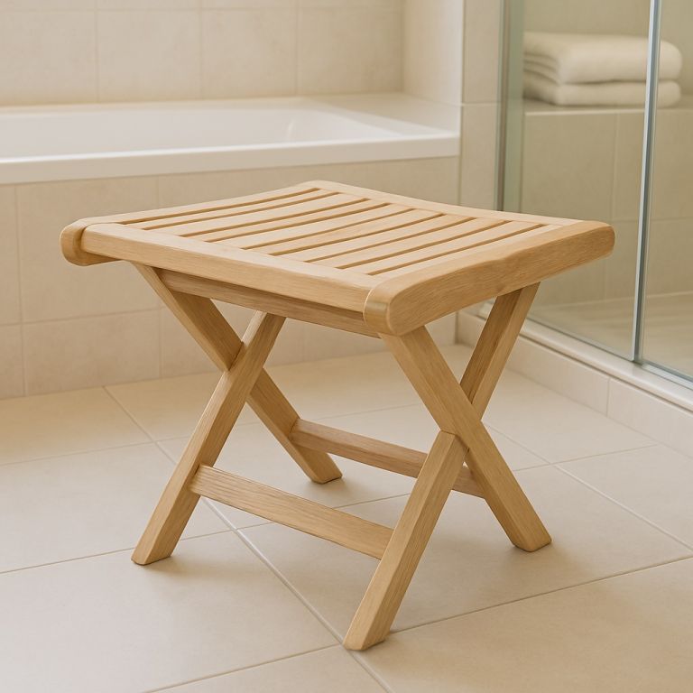 Skládací teakový stolička Divero do koupelny, 45 cm