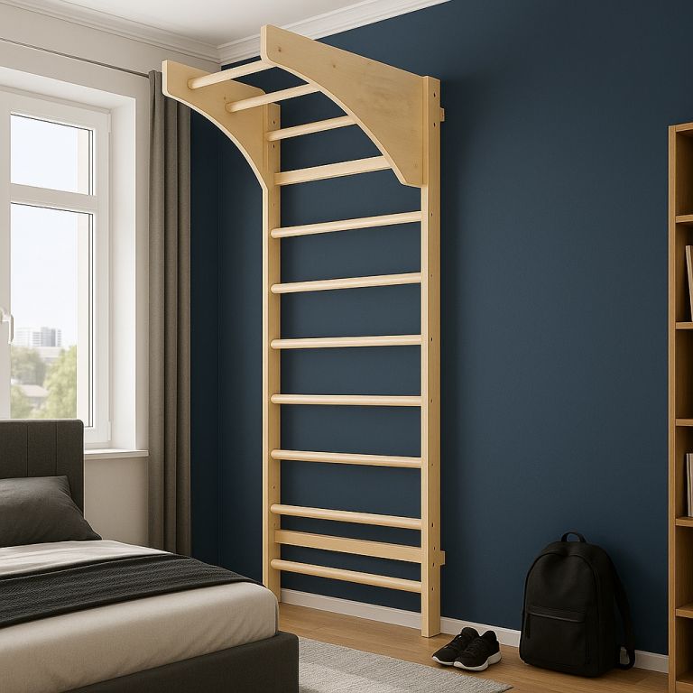 Dřevěné žebřiny s hrazdou 220 cm, nosnost 170 kg