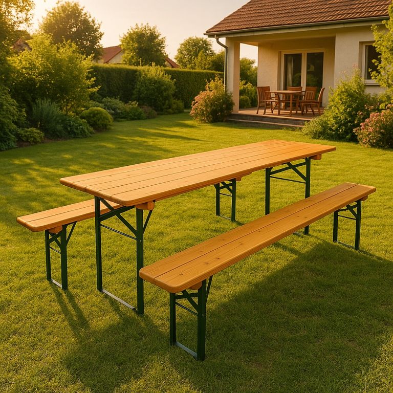 Pivní set 220 cm z jedlového dřeva, skládací, nosnost 250 kg